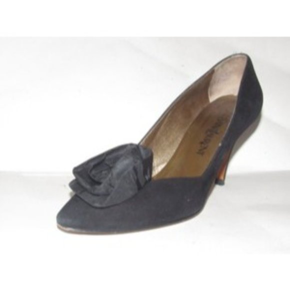 Saint Laurent RETRO Mod Black Suede w Chiffon Rose - Picture 4 of 10